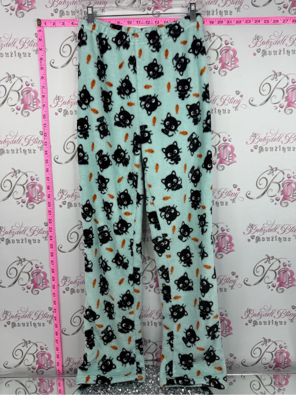 Sanrio chococat pants fleece pjs Mint Green Black Cat Fleece Pajama Pants